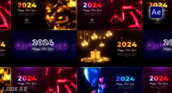 AE模板-2024新年快乐问候祝福展示动画 New Year Greetings Pack