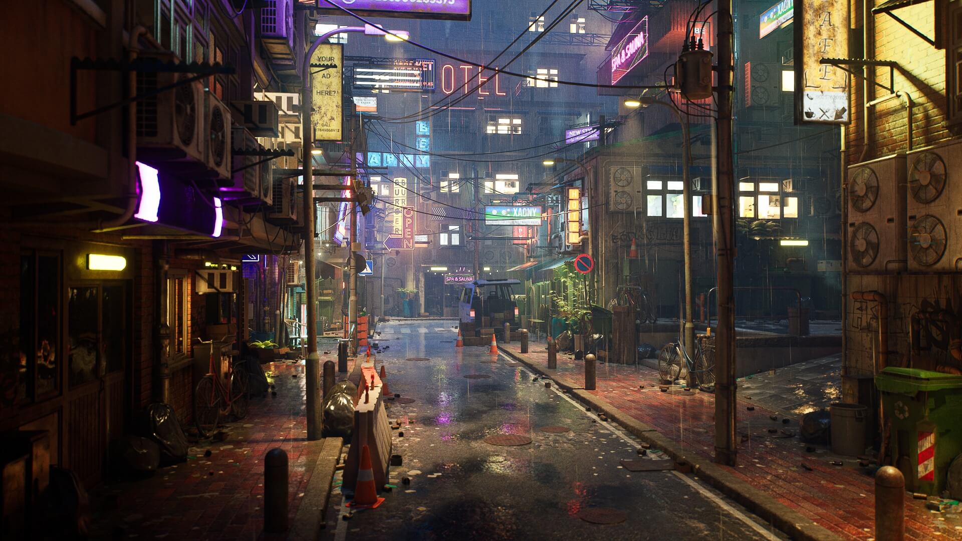 【UE5】雨中霓虹街道 – Rainy Neon Streets