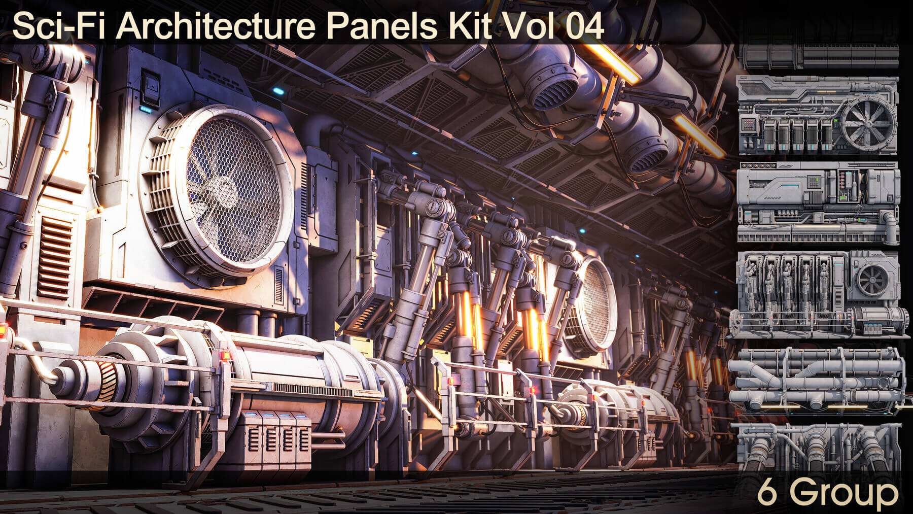 【模型资产】科幻墙壁套装-Sci-Fi Architecture Panels Kit Vol 04 Walls